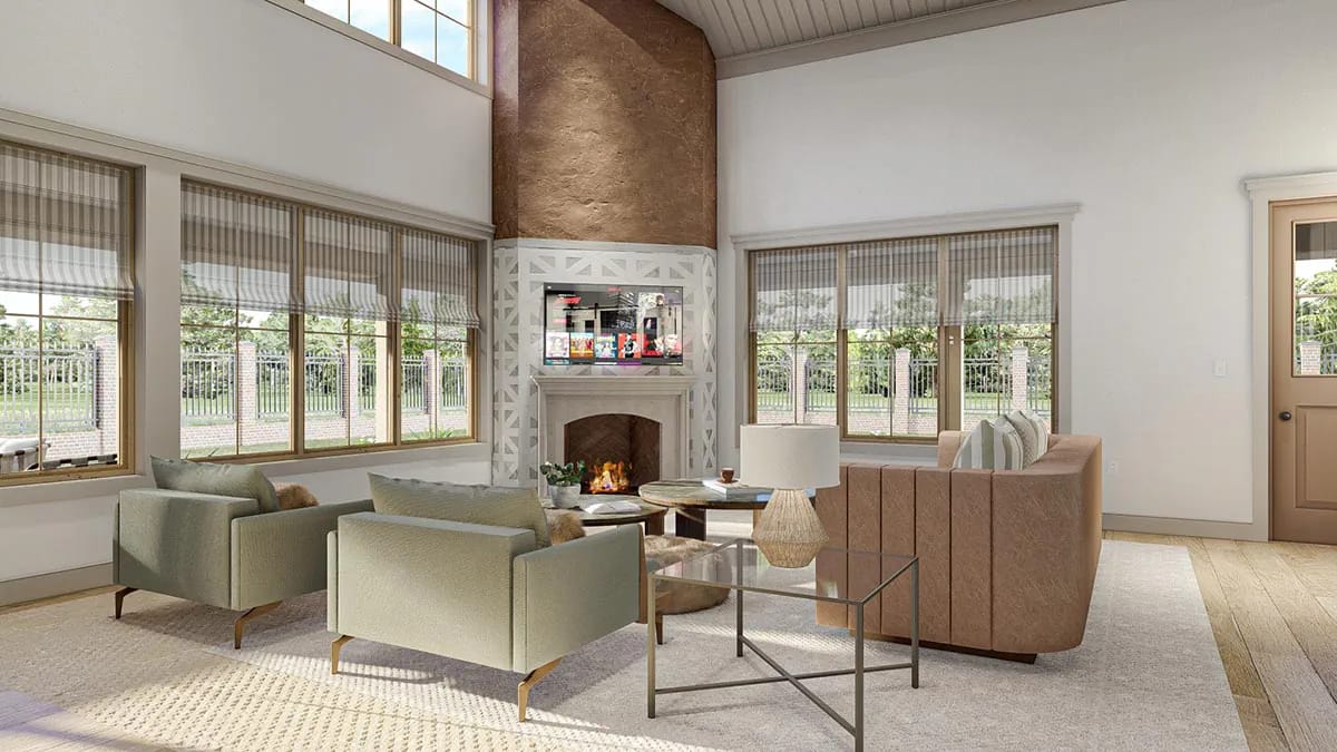 3-Bedroom Barndominium House Plan with Massive Wrap-Around Porch & Garage (2,113 Sq. Ft. Floor Plan) 5 the great room climbs to a 26-foot cathedral 1