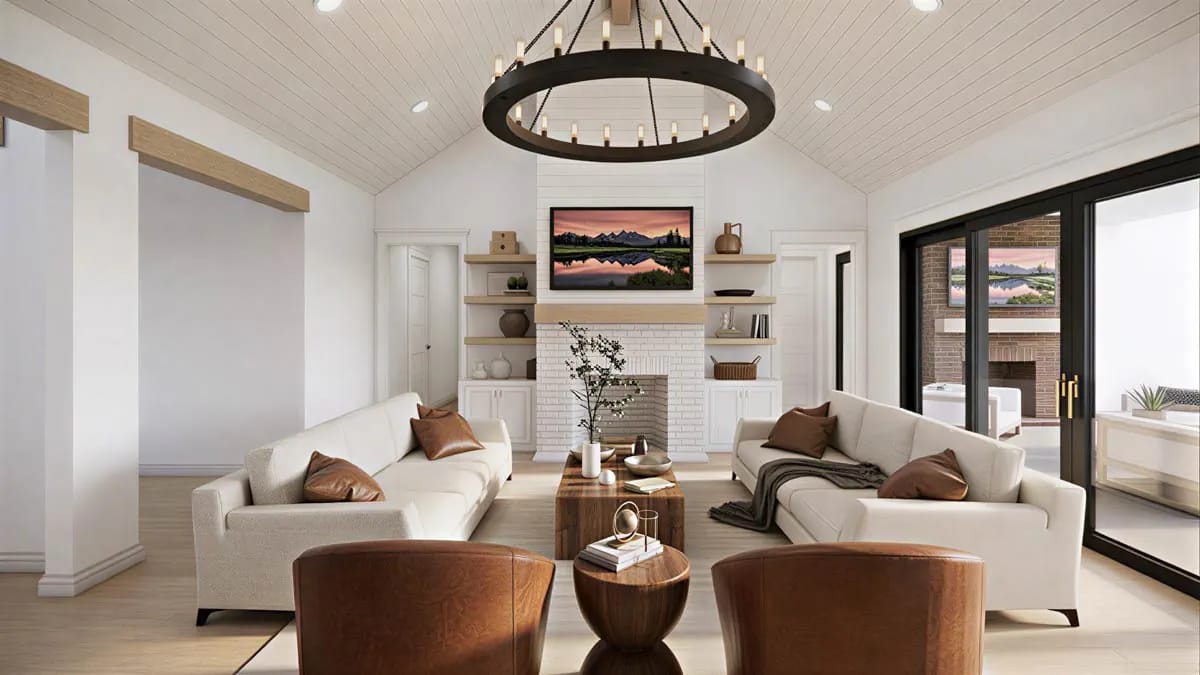the great room's furniture plan is decided by two walls 1