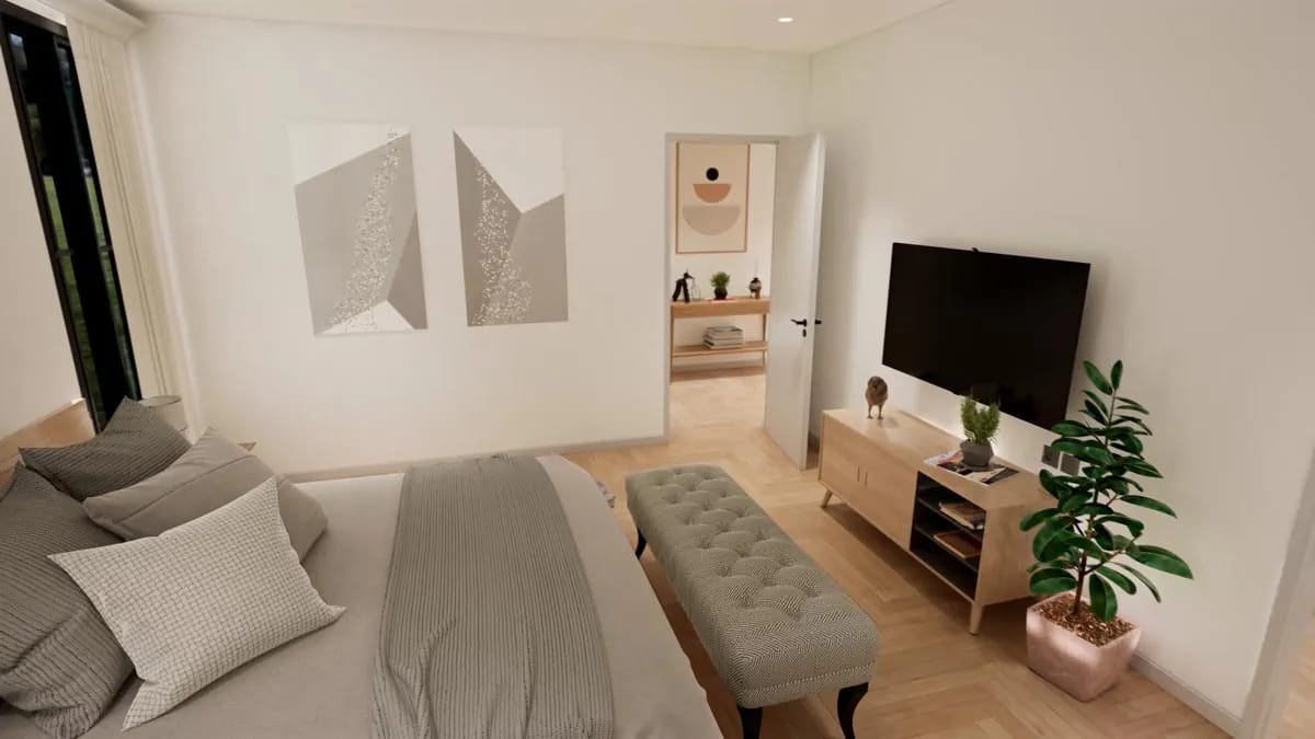 the master bedroom runs about 14 by 13 feet with the bath behind it 1