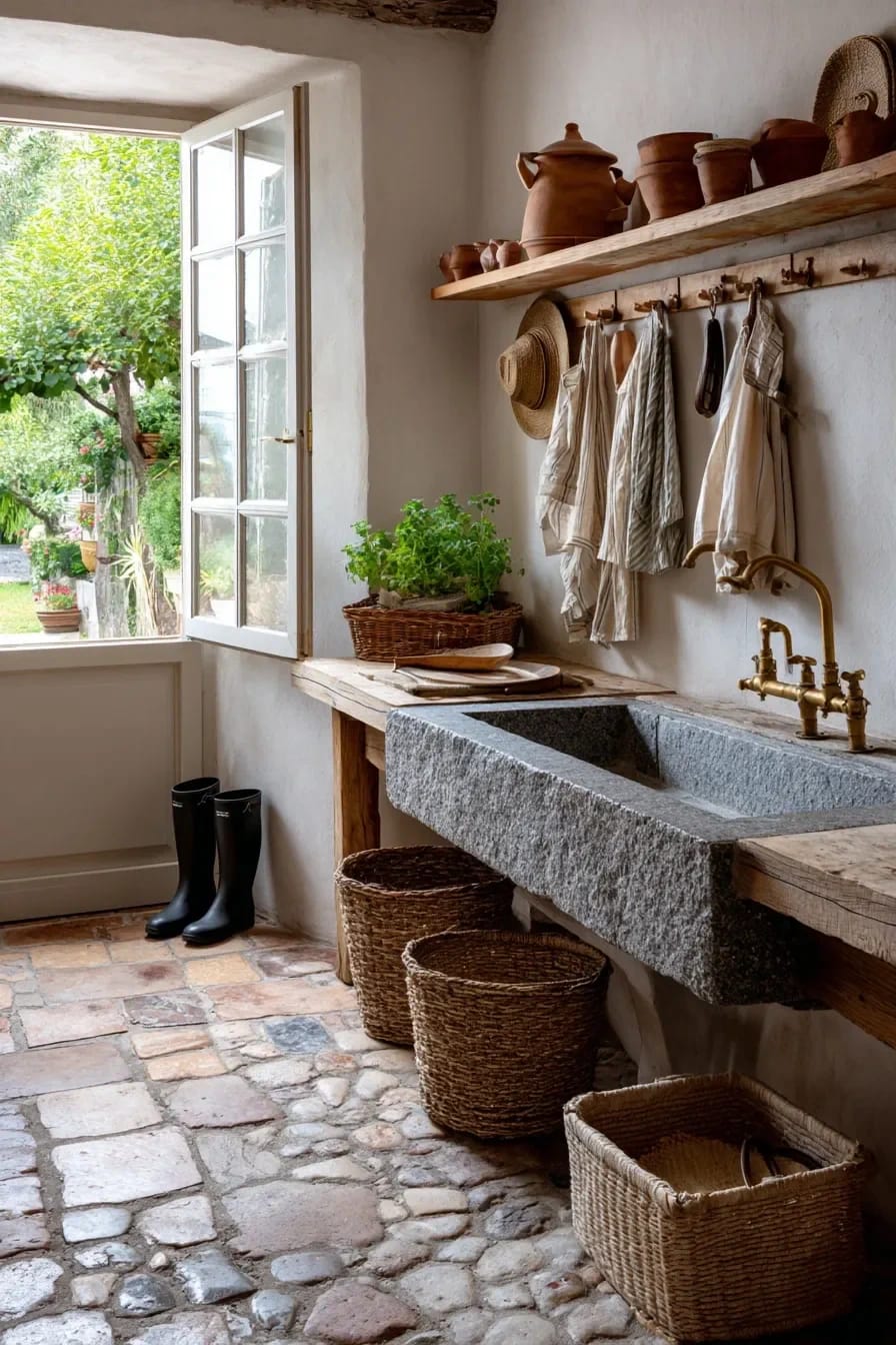 the mudroom sink should be a stone trough, and it earns its plumbing run 1