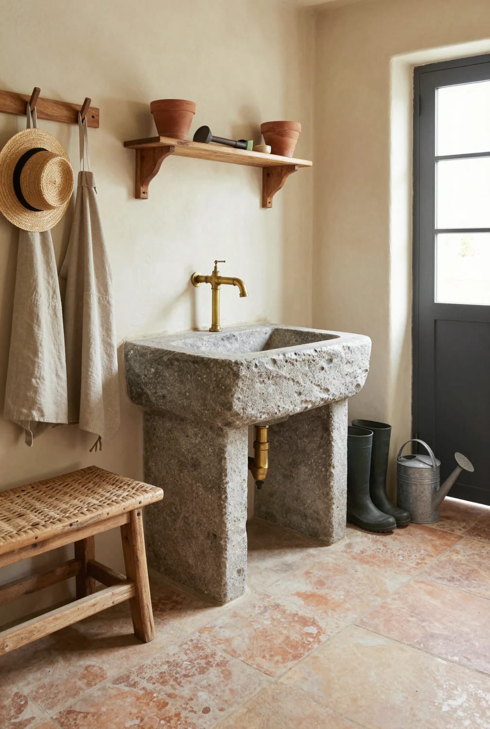 the mudroom sink should be a stone trough, and it earns its plumbing run 1