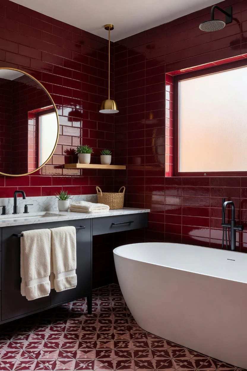 Burgundy Bathroom Ideas, Sorted by How Much Nerve You Have 14 the pairings that decide whether it works 1