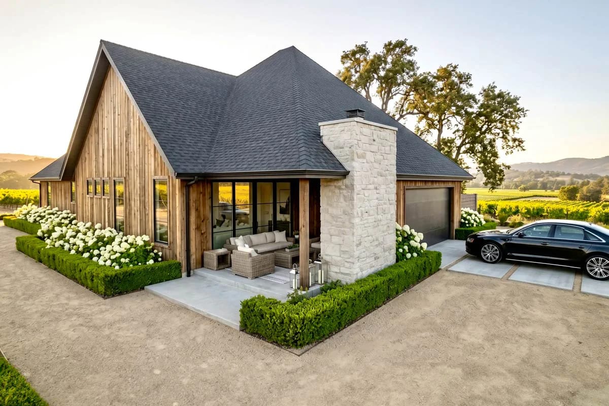 3-Bedroom Modern Farmhouse House Plan with Wrap-Around Porch and Outdoor Fireplace (1,801 Sq. Ft. Floor Plan) 9 the stone chimney is the only thing interrupting a very plain gable end 1