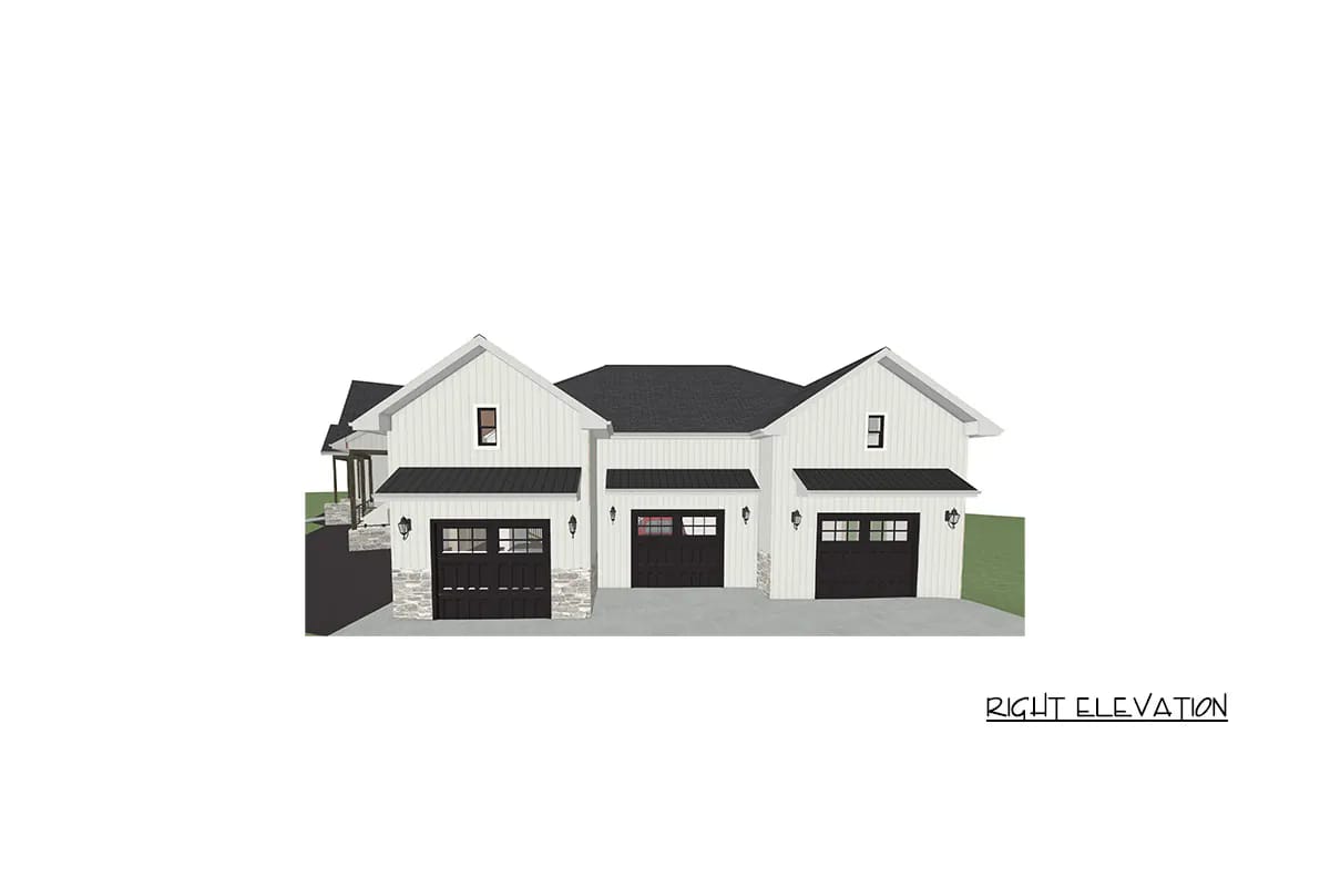 4-Bedroom Modern Farmhouse House Plan with a 52-Foot Covered Patio (3,544 Sq. Ft. Floor Plan) 7 the three-car garage is really the second building on the drawing 1