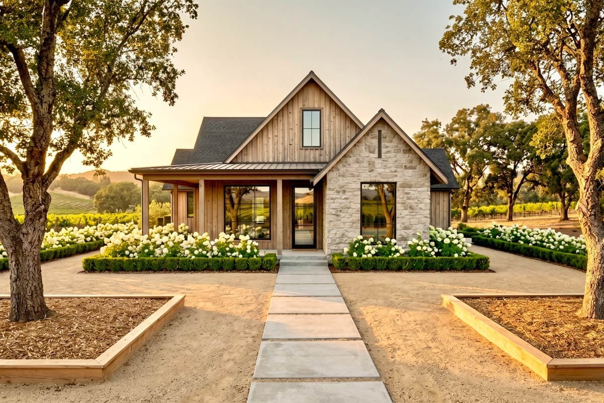 3-Bedroom Modern Farmhouse House Plan with Wrap-Around Porch and Outdoor Fireplace (1,801 Sq. Ft. Floor Plan) 3 the wrap-around porch is one real room and one ledge 1