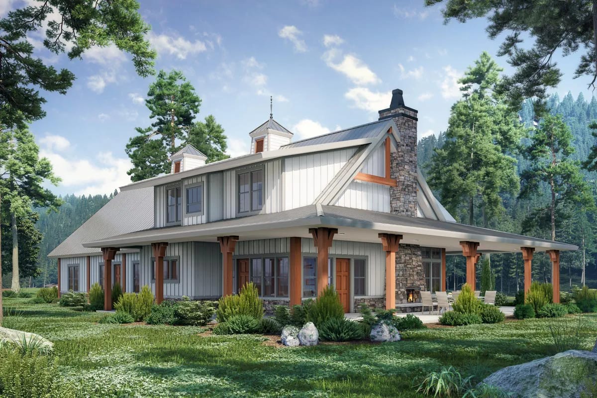 the wrap-around porch runs 10 feet deep, then opens to 16 feet under a 26-foot ceiling 1