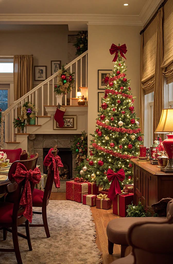 12 Whimsical Christmas Decor Ideas to Run Through the Whole House 21 tie bows on everything the ribbon will reach 20