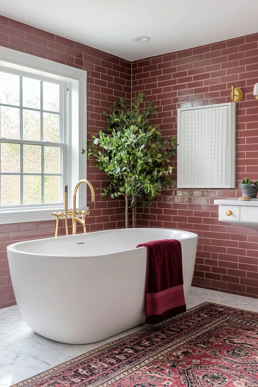 Burgundy Bathroom Ideas, Sorted by How Much Nerve You Have 16 tile, finish, and texture 1
