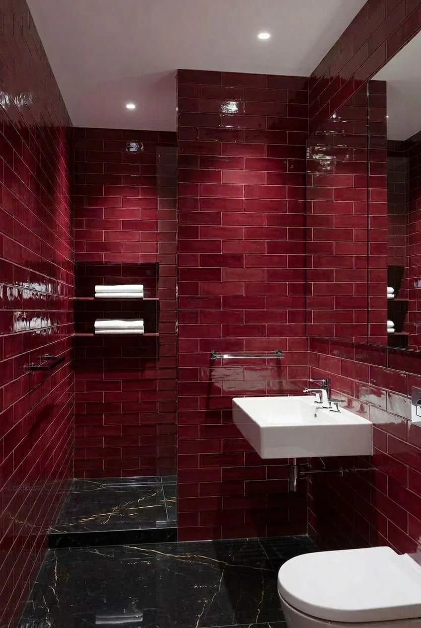Burgundy Bathroom Ideas, Sorted by How Much Nerve You Have 17 tile, finish, and texture 1