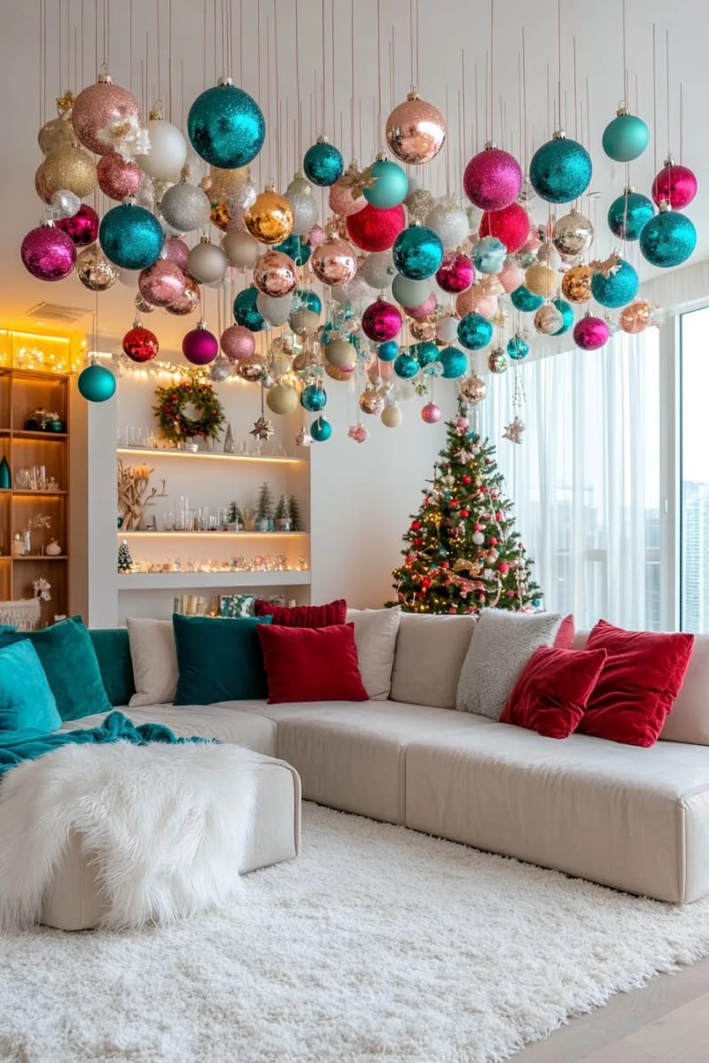 12 Whimsical Christmas Decor Ideas to Run Through the Whole House 11 treat the ceiling as the fifth wall of your christmas 10