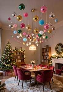 12 Whimsical Christmas Decor Ideas to Run Through the Whole House 1 treat the ceiling as the fifth wall of your christmas 8
