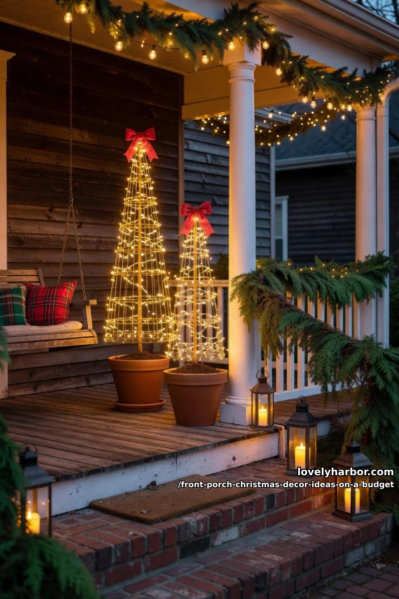 turn a $3 tomato cage into a lit porch tree 1