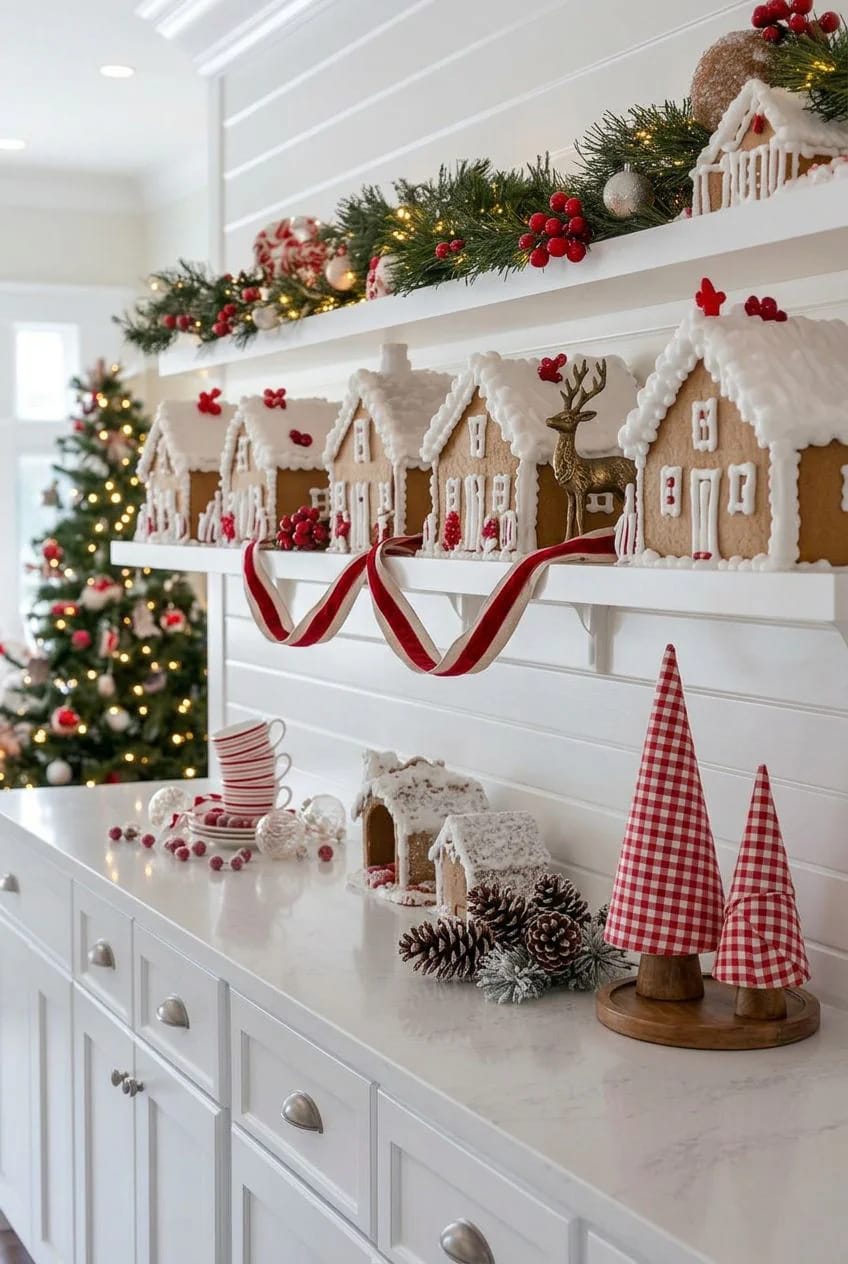 turn the dead space above the cabinets into a gingerbread village 1