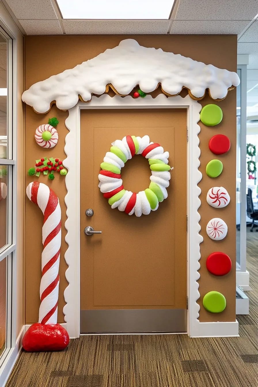 turn the door into a gingerbread house front 1