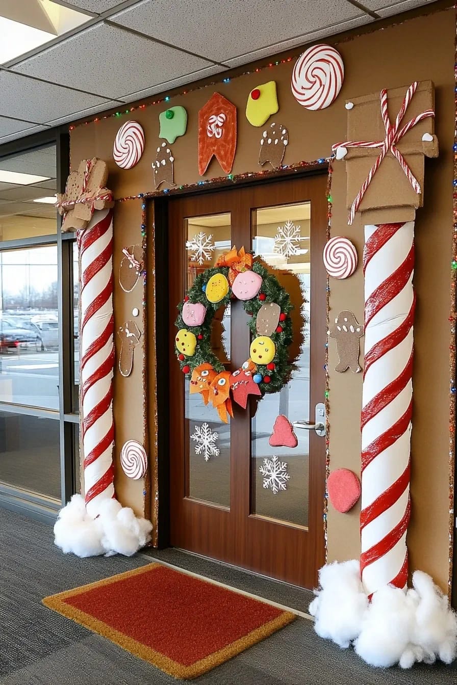 turn the door into a gingerbread house front 1