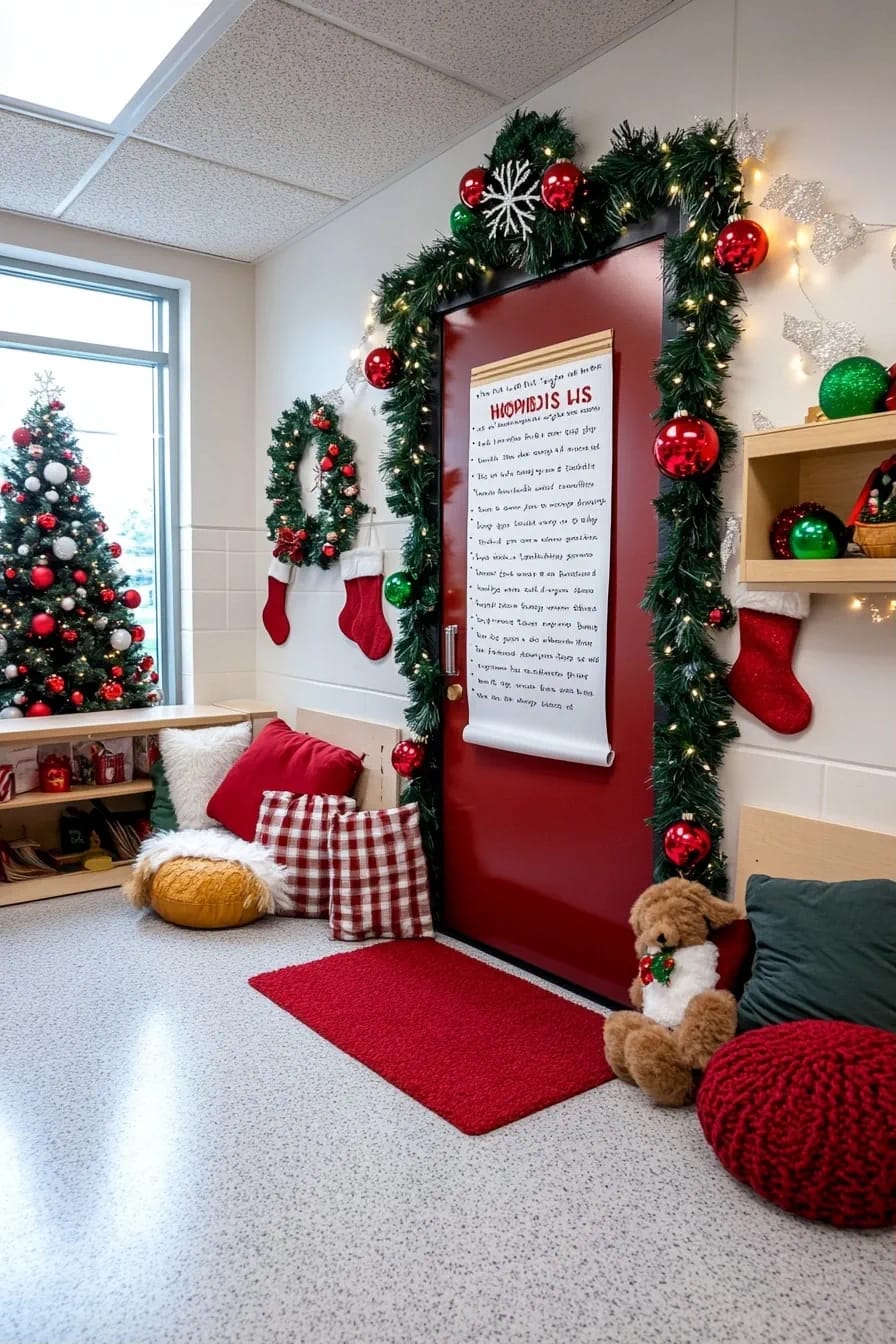 turn the door into santa's nice list, with every kid's name 1