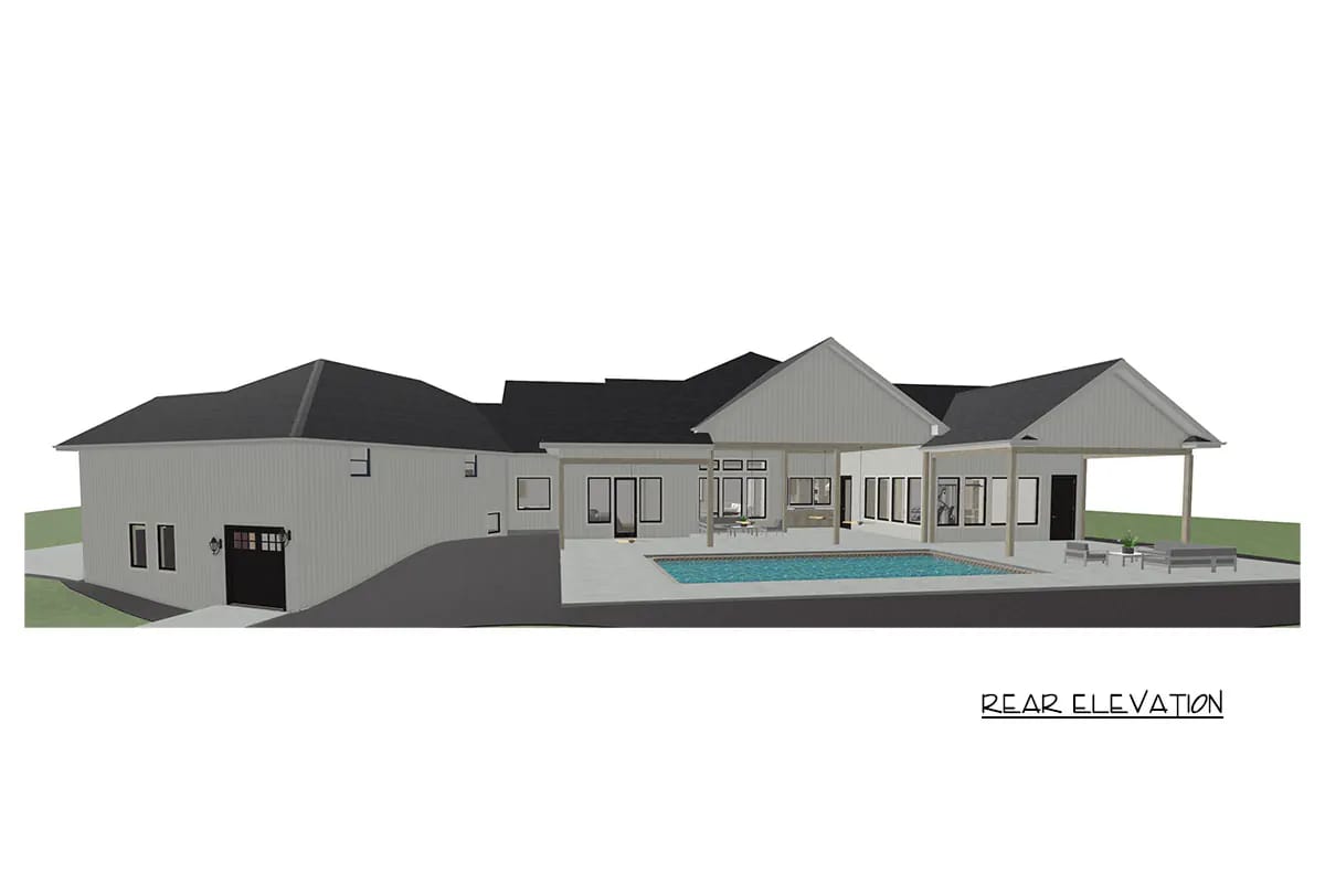 4-Bedroom Modern Farmhouse House Plan with a 52-Foot Covered Patio (3,544 Sq. Ft. Floor Plan) 4 twelve feet deep is why this covered patio works, and eight would not 1