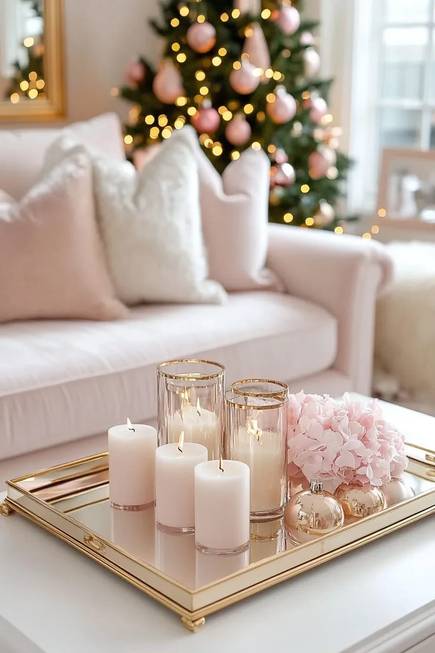 Pink Christmas Decor Ideas for a Glam Living Room 9 warm metallics are what separate glam from girly 1