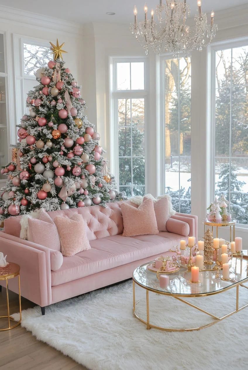 Pink Christmas Decor Ideas for a Glam Living Room 10 warm metallics are what separate glam from girly 1