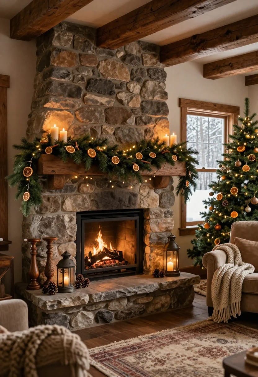 weave dried orange slices into the garland instead of ornaments 1