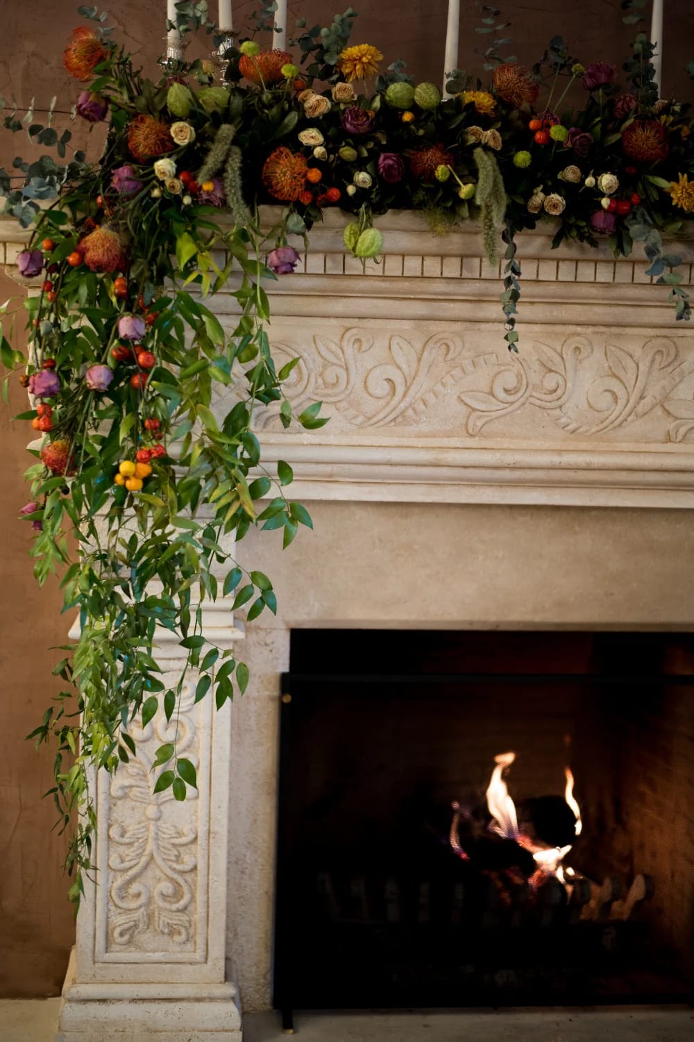 weight the mantel garland to one end and let it fall long 1