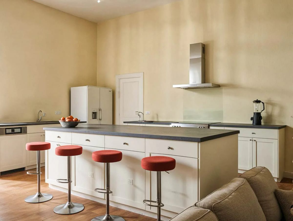 white shaker cabinets, dark counters, and a kitchen that leans on its pantry 1
