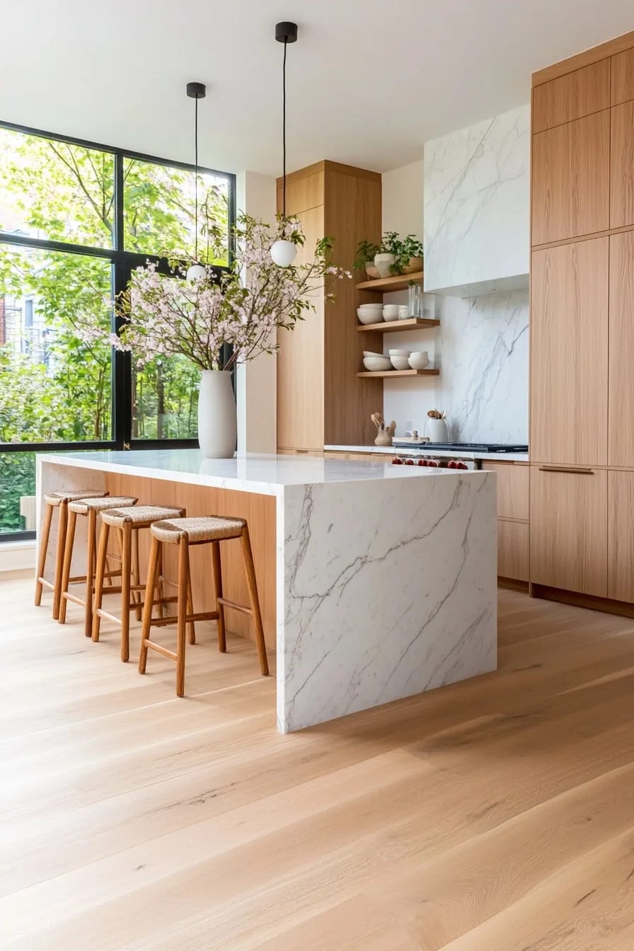 12 Japandi Kitchen Design Ideas That Survive Actual Cooking 21 wide-plank engineered oak on the floor, and ask for the wear layer 1