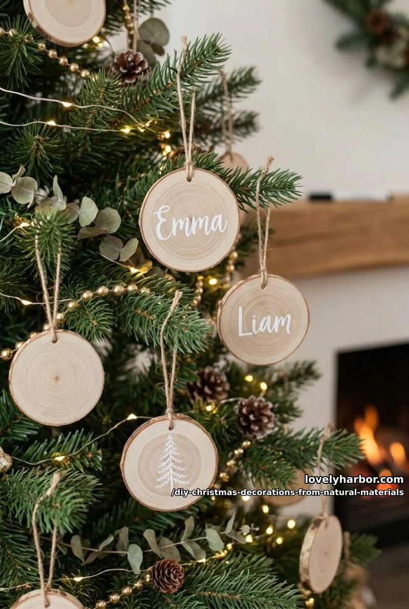 wood slice ornaments that double as place cards 1