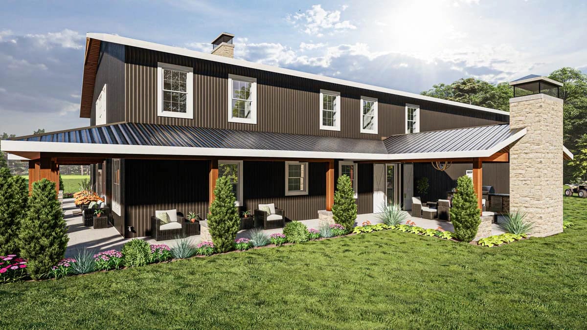wrap-around porch, wood posts on stone bases 1