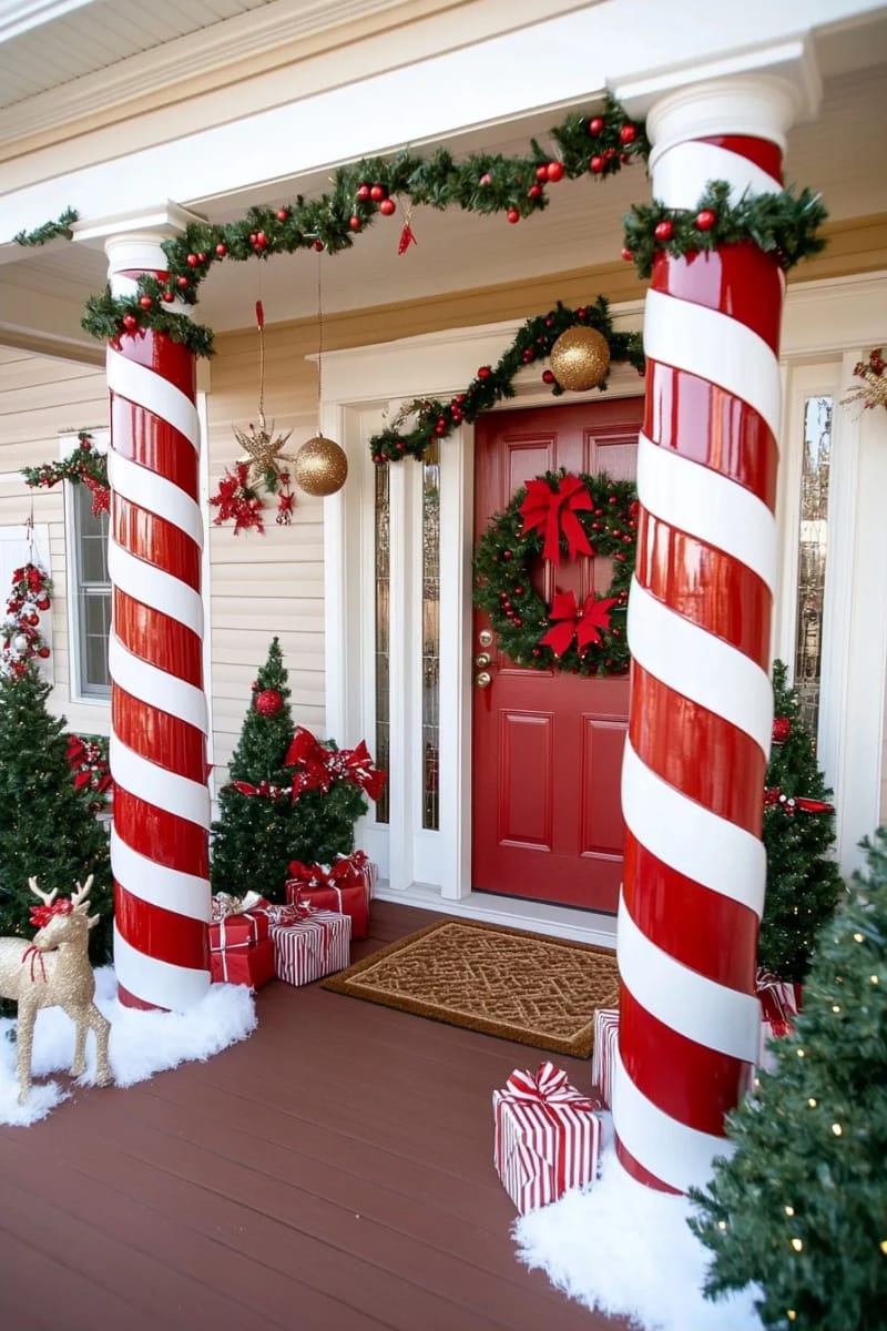 wrap the porch columns as candy canes 1