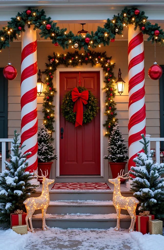 wrap the porch columns as candy canes 1