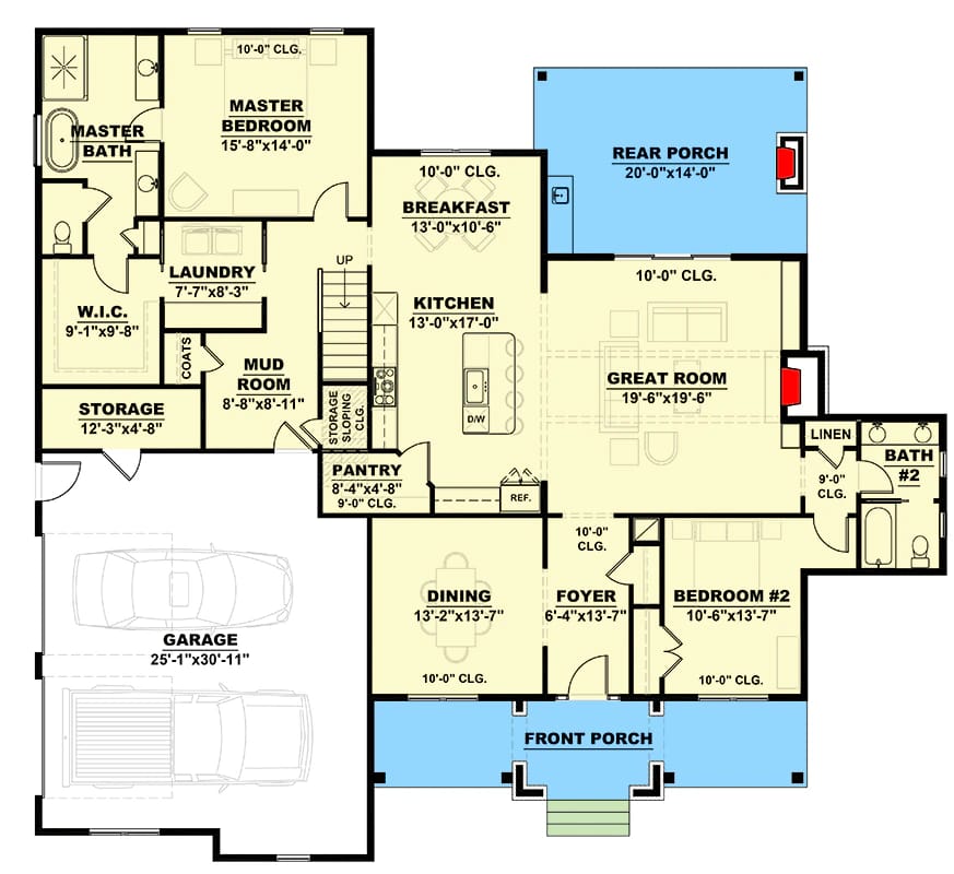 4-Bedroom Two-Story Country Cottage House Plan with Laundry Access from the Master Closet (2,880 Sq. Ft. Floor Plan) 2 2 story country cottage house plan with laundry access from closet 1