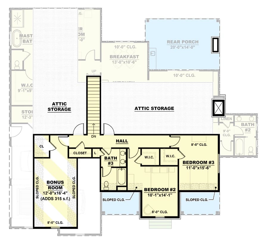 4-Bedroom Two-Story Country Cottage House Plan with Laundry Access from the Master Closet (2,880 Sq. Ft. Floor Plan) 3 2 story country cottage house plan with laundry access from closet 1
