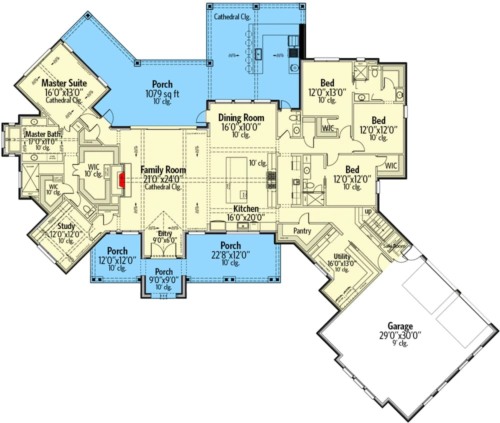 4 bed home plan with bonus 5th bedroom above garage 1