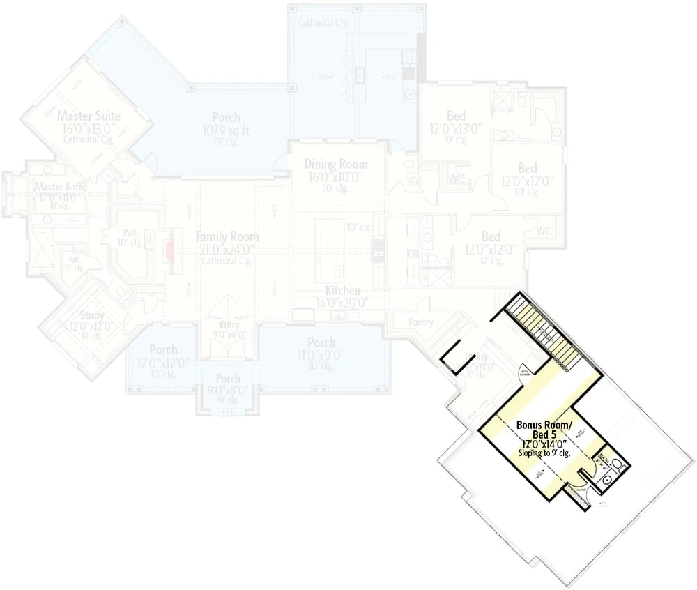 4 bed home plan with bonus 5th bedroom above garage 1