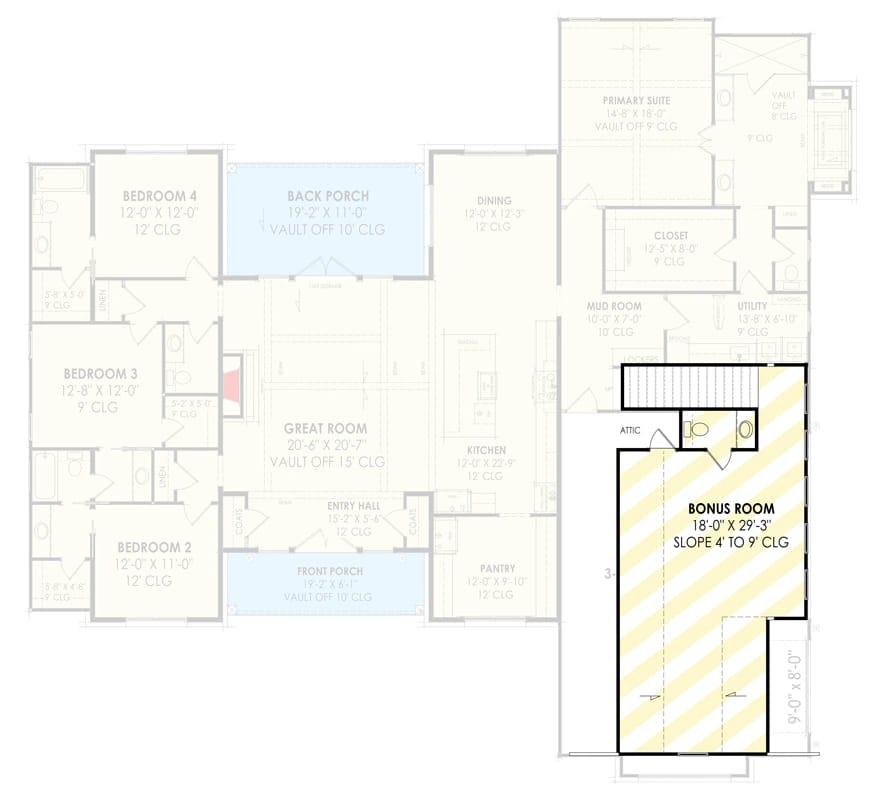 4-Bedroom Modern Farmhouse House Plan with a Vaulted Great Room and Bonus Room (2,877 Sq. Ft. Floor Plan) 3 4 bed modern farmhouse plan under 2900 square feet 1