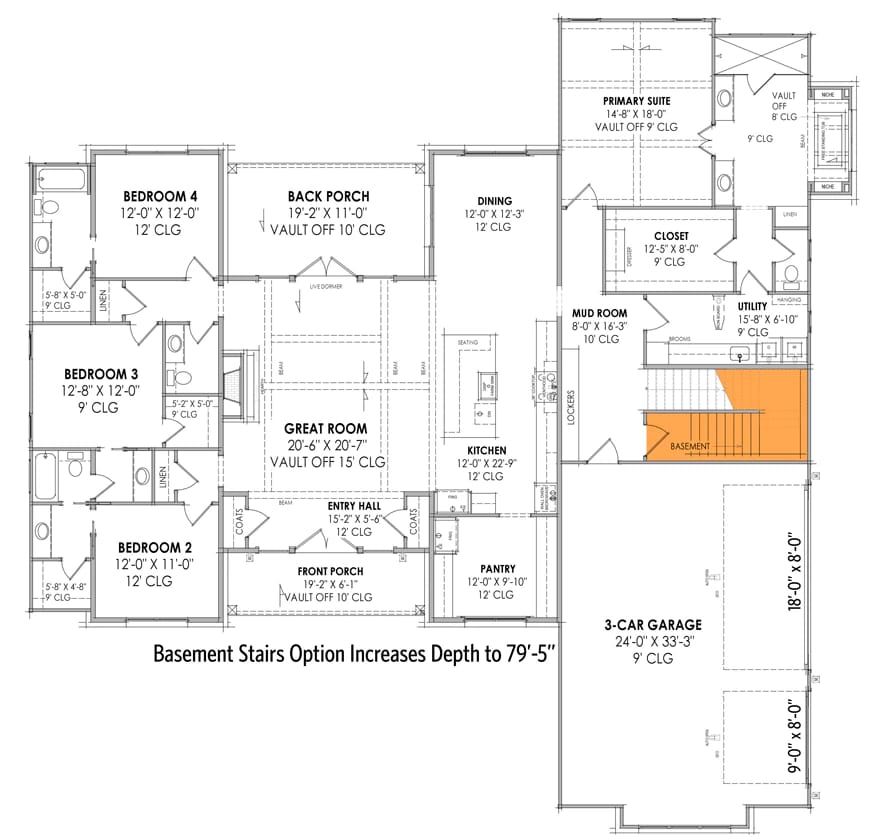 4-Bedroom Modern Farmhouse House Plan with a Vaulted Great Room and Bonus Room (2,877 Sq. Ft. Floor Plan) 4 4 bed modern farmhouse plan under 2900 square feet 1