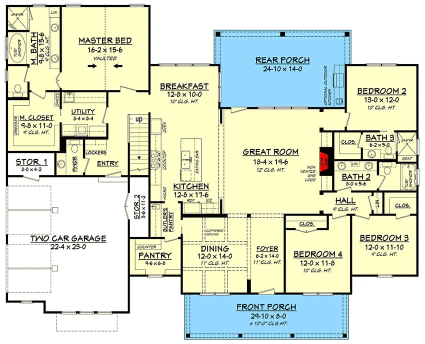 4-Bedroom Modern Farmhouse House Plan with a Bonus Room Over the Garage (2,742 Sq. Ft. Floor Plan) 2 4 bed modern farmhouse with bonus over garage 1