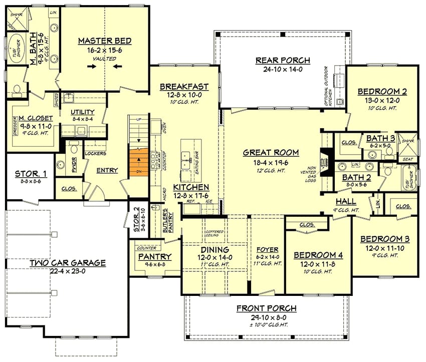 4-Bedroom Modern Farmhouse House Plan with a Bonus Room Over the Garage (2,742 Sq. Ft. Floor Plan) 4 4 bed modern farmhouse with bonus over garage 1