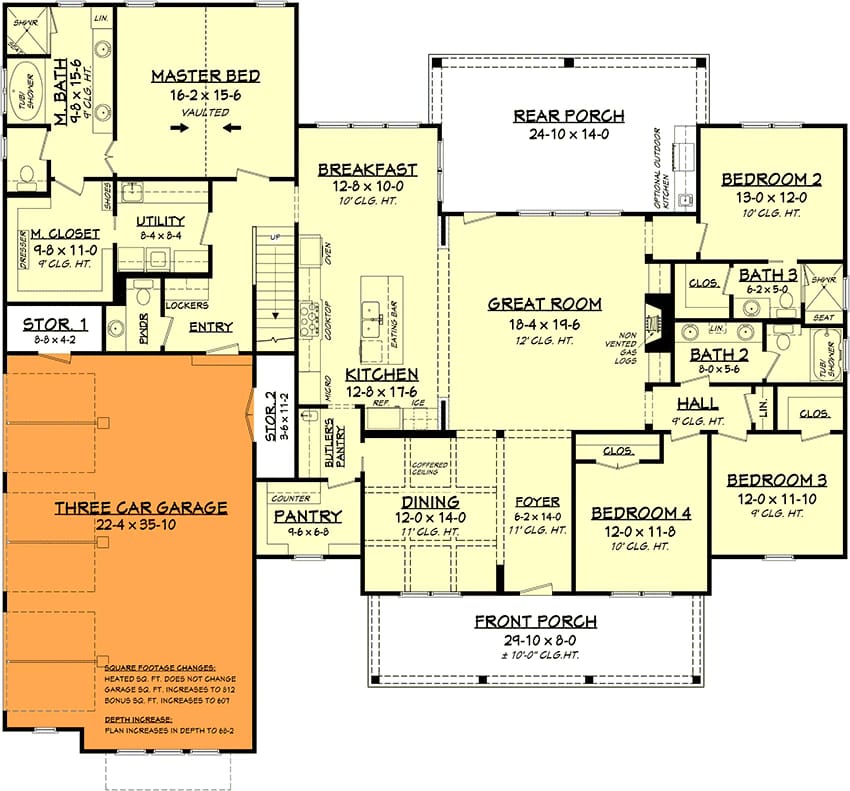 4-Bedroom Modern Farmhouse House Plan with a Bonus Room Over the Garage (2,742 Sq. Ft. Floor Plan) 6 4 bed modern farmhouse with bonus over garage 1