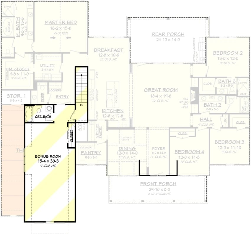 4-Bedroom Modern Farmhouse House Plan with a Bonus Room Over the Garage (2,742 Sq. Ft. Floor Plan) 7 4 bed modern farmhouse with bonus over garage 1