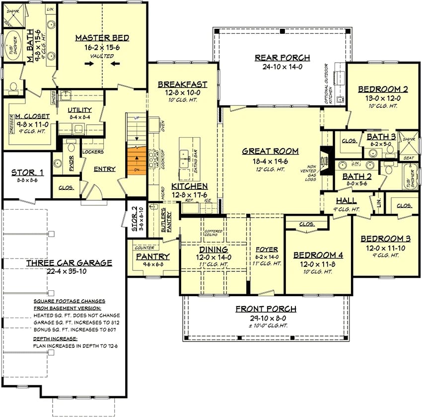 4-Bedroom Modern Farmhouse House Plan with a Bonus Room Over the Garage (2,742 Sq. Ft. Floor Plan) 8 4 bed modern farmhouse with bonus over garage 1