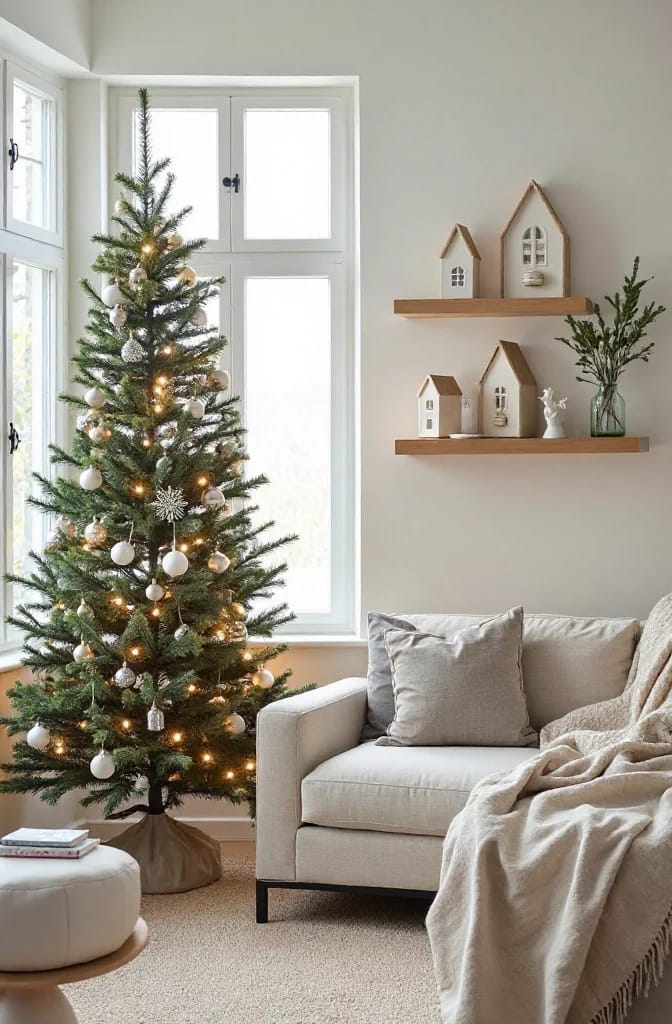 Small Apartment Christmas Tree Ideas for a Slim or Tabletop Tree That Doesn't Look Like a Compromise 4 a 6.5 foot slim tree fits where a 4 foot full tree does not 1