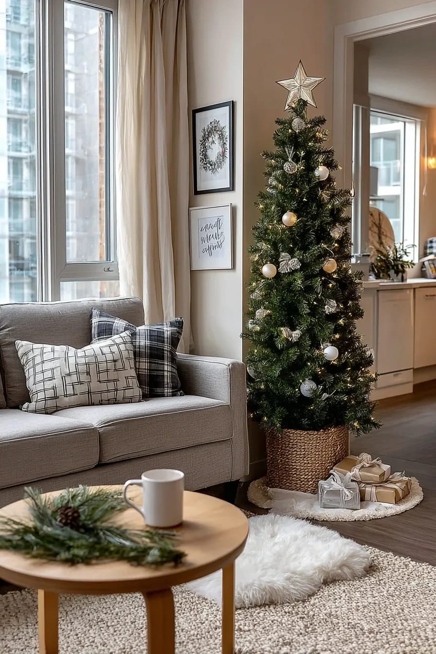 Small Apartment Christmas Tree Ideas for a Slim or Tabletop Tree That Doesn't Look Like a Compromise 5 a 6.5 foot slim tree fits where a 4 foot full tree does not 1