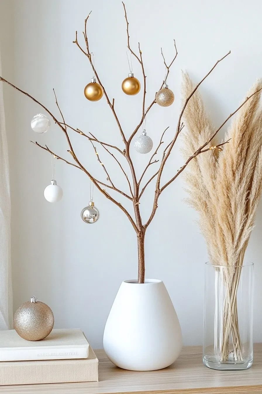 Small Apartment Christmas Tree Ideas for a Slim or Tabletop Tree That Doesn't Look Like a Compromise 21 a bare branch tree for the studio where green is too loud 1