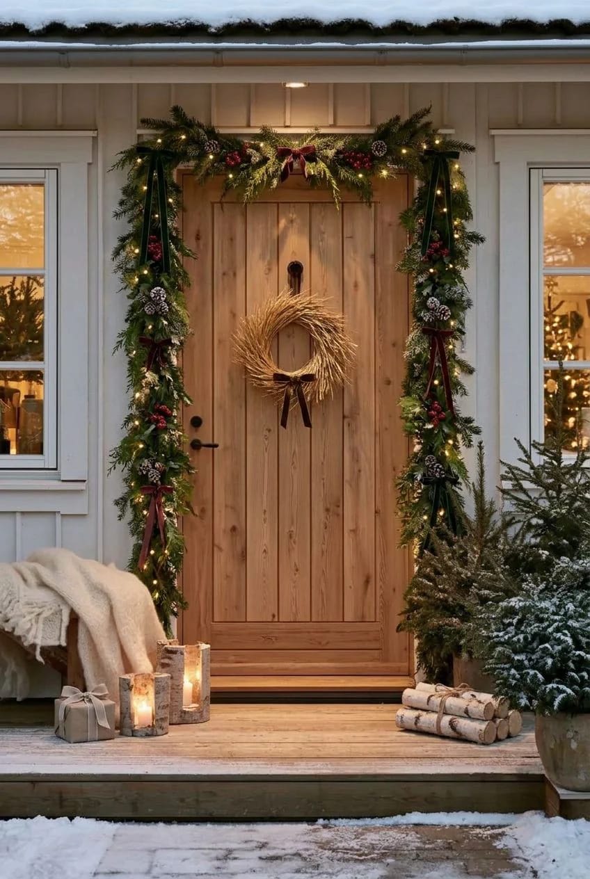 Scandinavian Christmas Decor With Pale Wood and Straw Ornaments That Reads Nordic, Not Rustic 8 a bare straw wreath outperforms the decorated one on a pale door 1