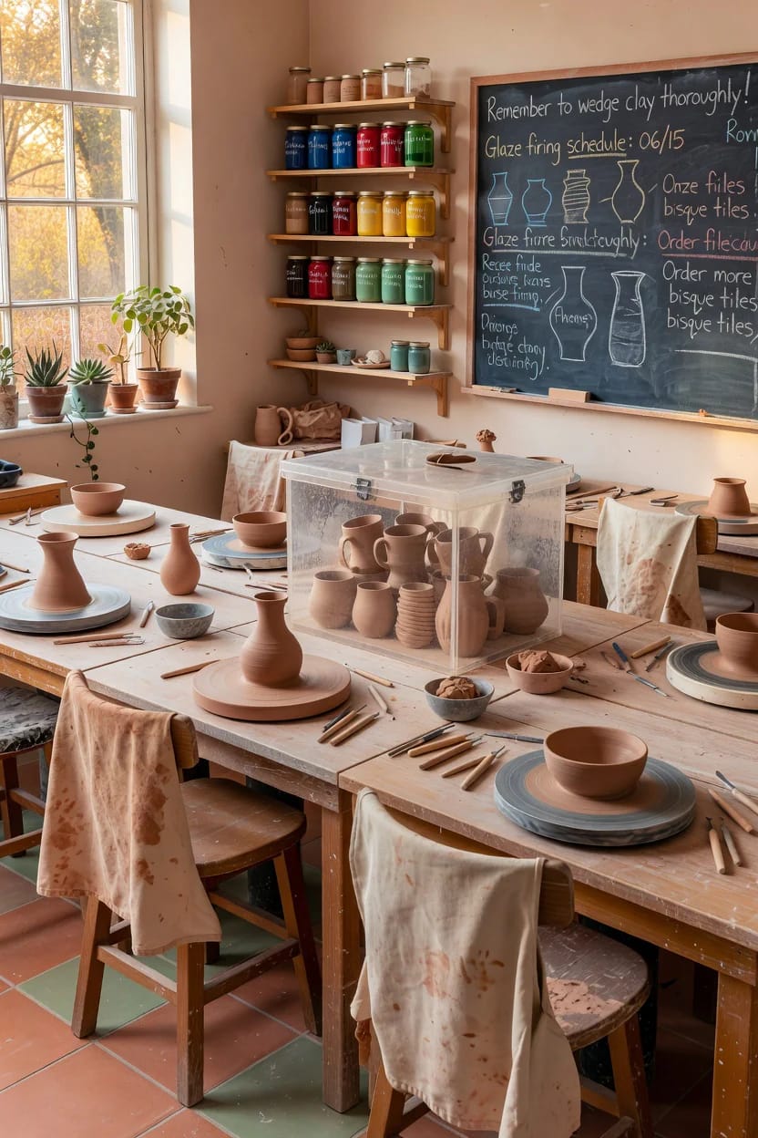 Pottery Studio Ideas That Hold Up Once There's Clay in the Room 13 a damp box buys you the second session 1