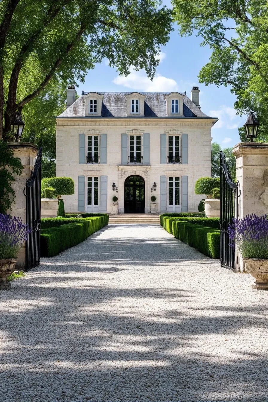 French Chateau Ideas That Read Authentic, Not Themed 8 a gravel forecourt does what an asphalt driveway can't 1