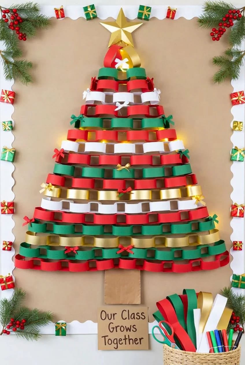 a paper chain christmas tree the class builds one link at a time 1
