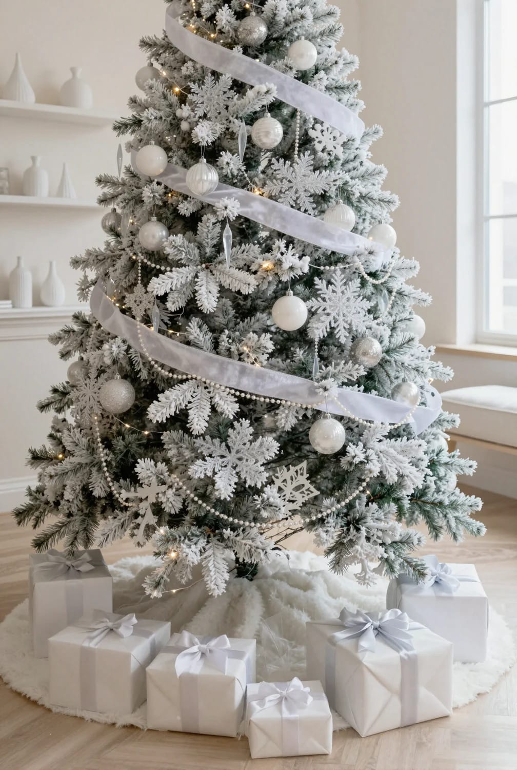 9 Monochrome Christmas Tree Themes for a Single-Color Tree That Still Looks Finished 4 all-white ornaments on a flocked tree: change the finish, not the color 1